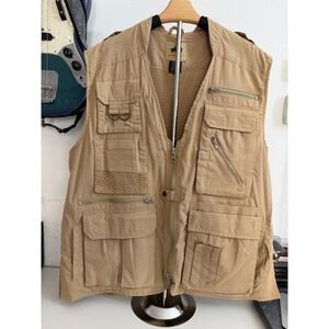 Humvee Mens Khaki Tan Cotton Safari Field Utility Fishing Photography Vest L